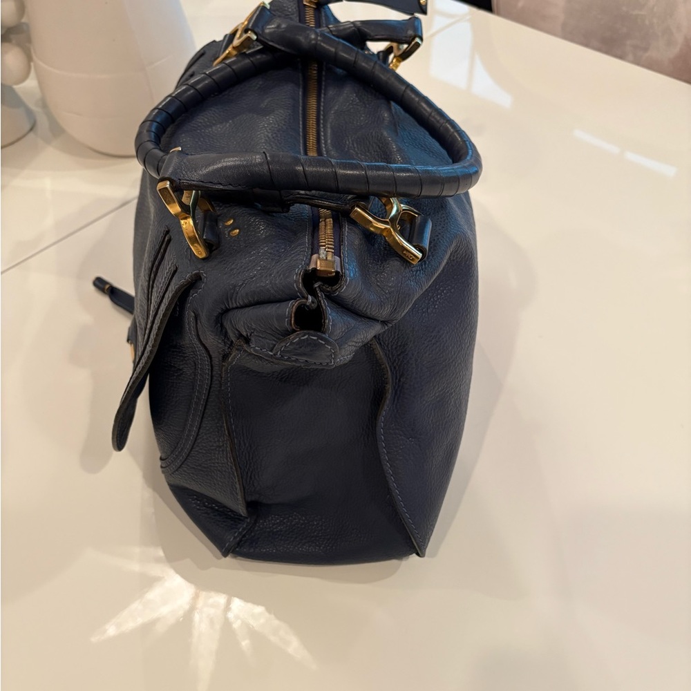 Chloe Dark Blue Satchel with Gold Accents - Picture 4 of 4